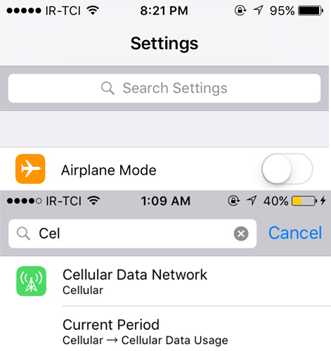جستجو در تنظیمات iOS 9