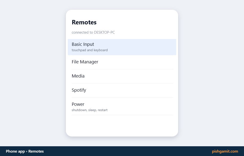 لیست ریموت‌کنترل‌های چندگانه در برنامه Unified Remote برای مدیریت ویندوز