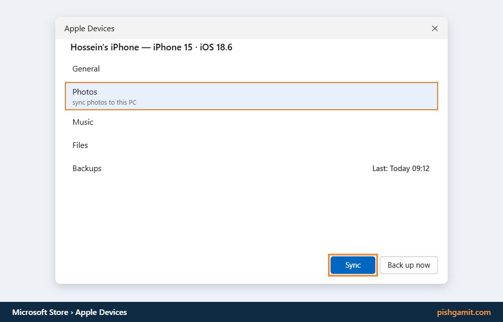 نرم‌افزار Apple Devices در ویندوز ۱۱ برای بکاپ‌گیری و مدیریت فایل آیفون