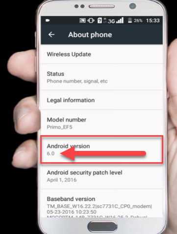 نسخه اندروید در بخش Android version صفحه About phone