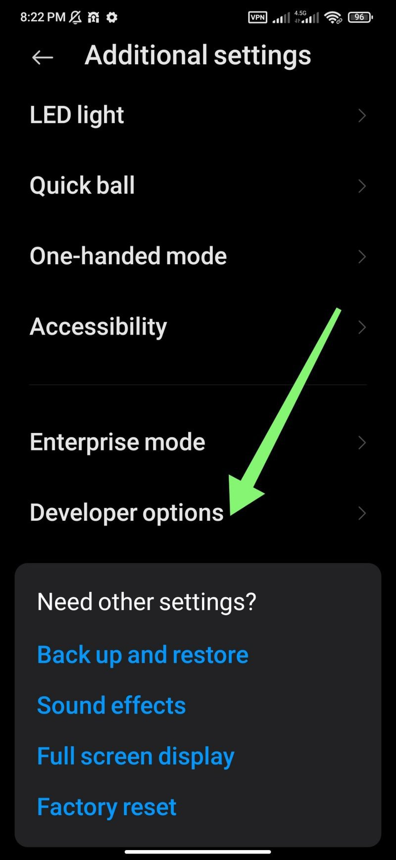 فهرست Developer Options و گزینه مربوط به نمایش روی سایر برنامهها فهرست Developer Options و گزینه مربوط به نمایش روی سایر برنامهها
