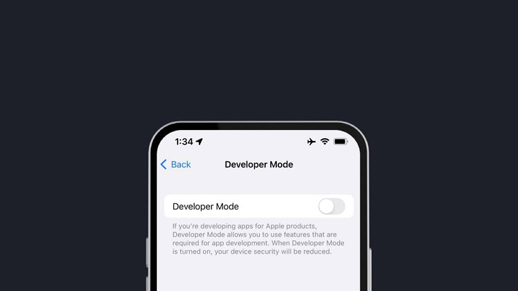 صفحه Developer Mode در تنظیمات آیفون