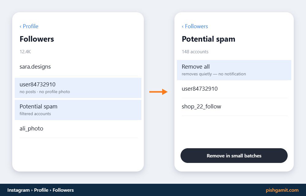 نحوه حذف دسته‌جمعی فالوورهای فیک با استفاده از ابزار Potential spam اینستاگرام