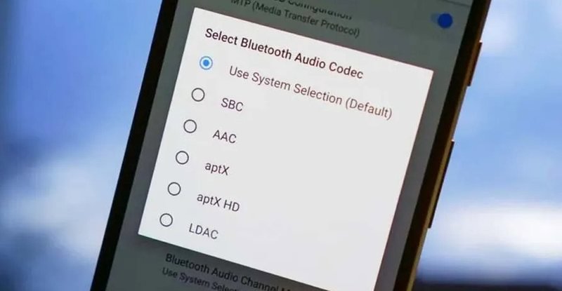 صفحه Select Bluetooth Audio Codec در تنظیمات اندروید با گزینههای SBC، AAC، aptX و LDAC صفحه Select Bluetooth Audio Codec در تنظیمات اندروید با گزینههای SBC، AAC، aptX و LDAC