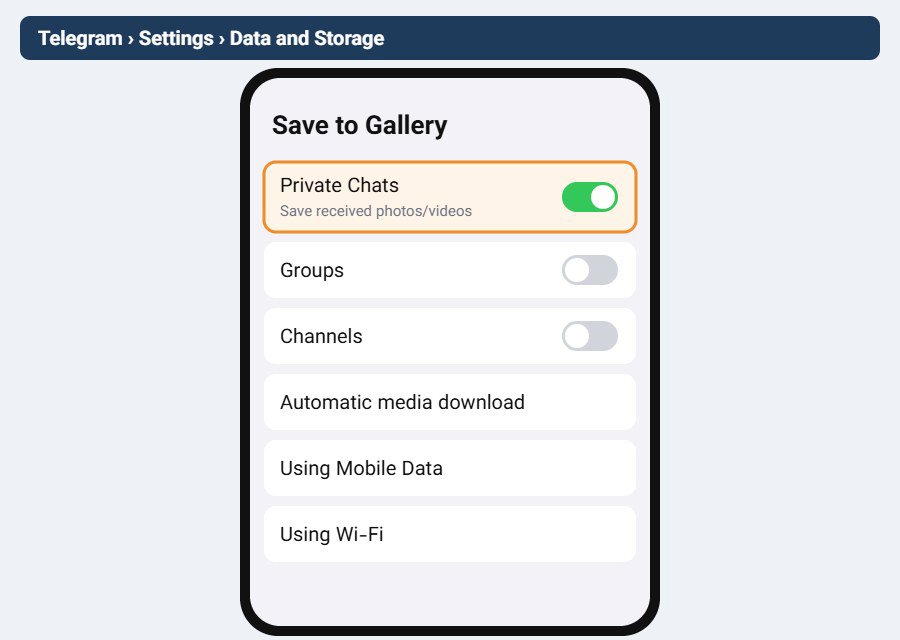 روشن کردن ذخیره خودکار Save to Gallery برای چت‌های خصوصی در تلگرام
