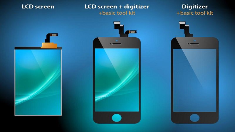 نمودار اجزای نمایشگر LCD گوشی شامل پنل و لایه دیجیتایزر