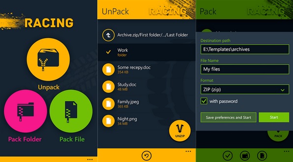 Racing ZIP RAR : اپلیکیشن ایجاد آرشیو و استخراج فایل برای ویندوز فون