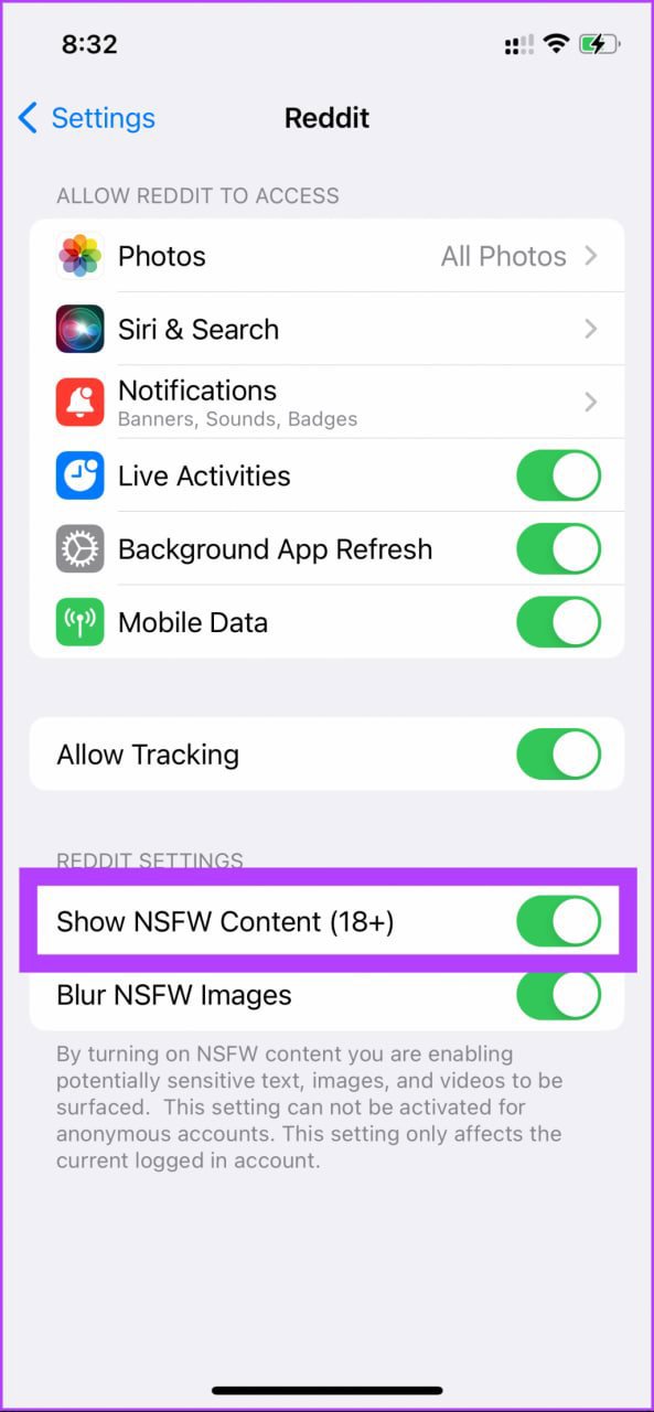 روشنکردن گزینه Show NSFW Content (18+) در تنظیمات ردیت در iOS روشنکردن گزینه Show NSFW Content (18+) در تنظیمات ردیت در iOS