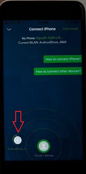 اتصال آیفون به اندروید در Xender پس از اسکن کد QR