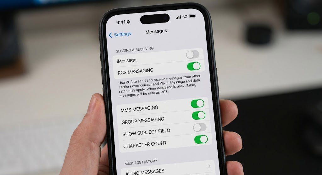 فعالسازی RCS Messaging در تنظیمات Messages در iOS 27