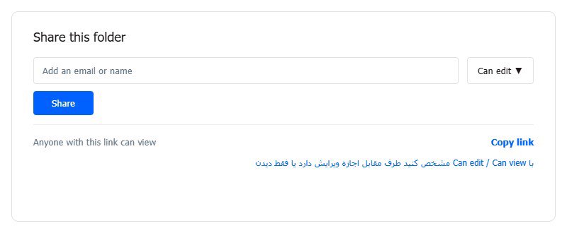 اشتراکگذاری فایل در دراپ باکس پنجره اشتراکگذاری دراپ باکس با گزینههای Can edit و Copy link