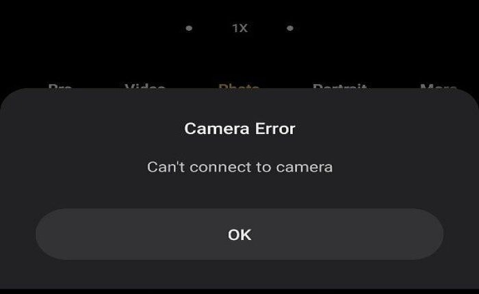 پیام خطای Camera Error و عبارت Can&rsquo;t connect to camera روی صفحه گوشی