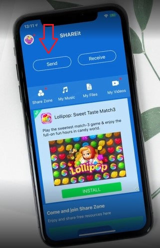 زدن گزینه Send در برنامه شریت روی آیفون