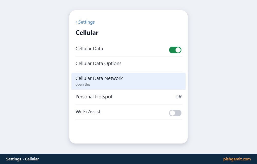 مسیر ورود به تنظیمات Cellular Data Network در سیستمعامل iOS