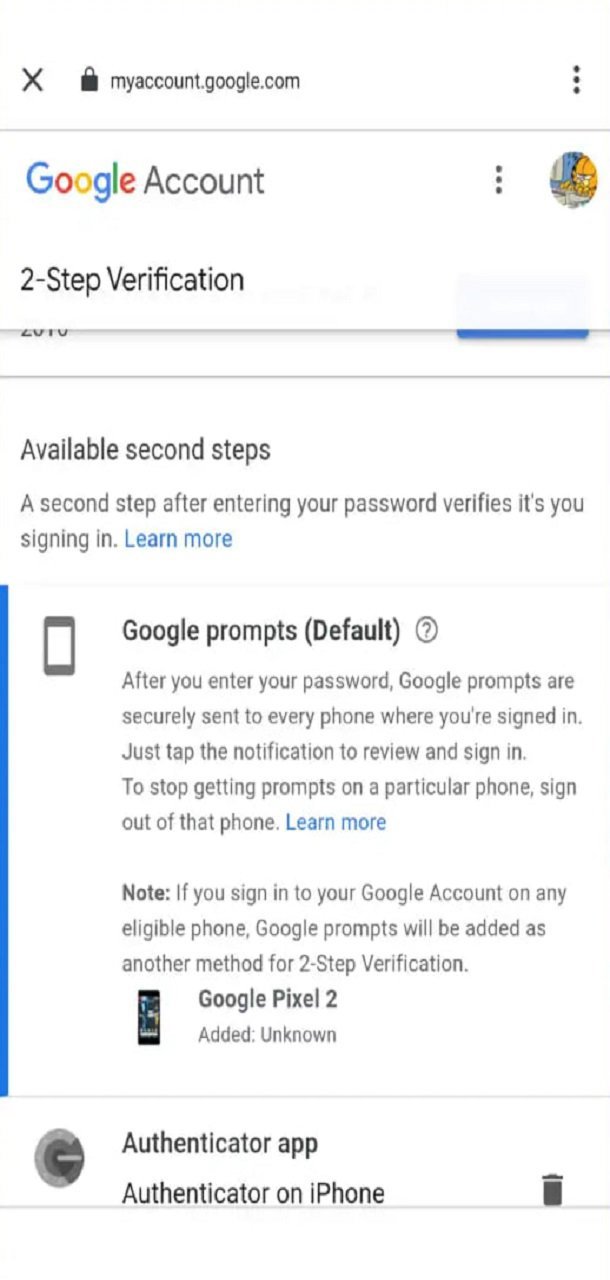 صفحه 2-Step Verification حساب گوگل و روش&zwnj;های تأیید دوم