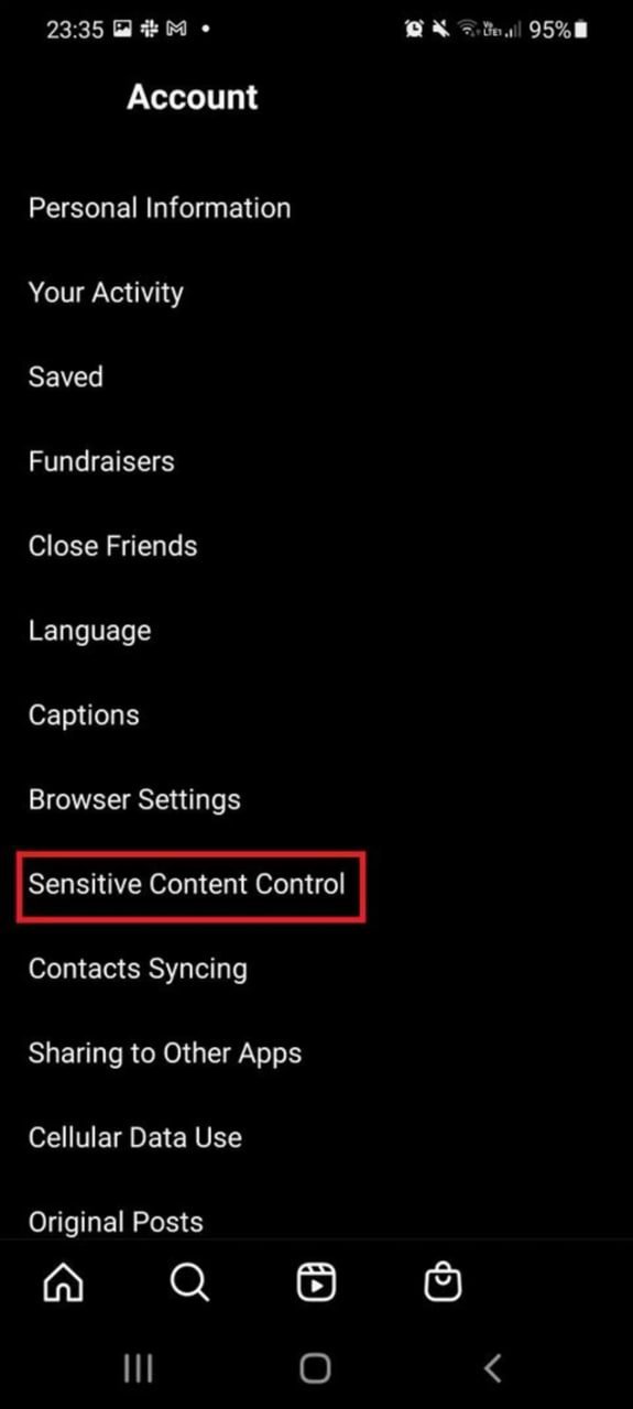 مسیر Settings > Account > Sensitive Content Control در اینستاگرام مسیر Settings > Account > Sensitive Content Control در اینستاگرام