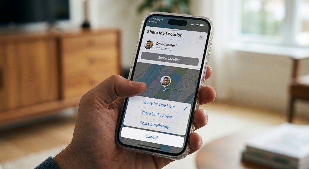 گزینههای مدت اشتراک موقعیت مکانی در Find My