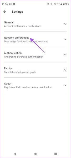 بخش Network preferences در تنظیمات Google Play