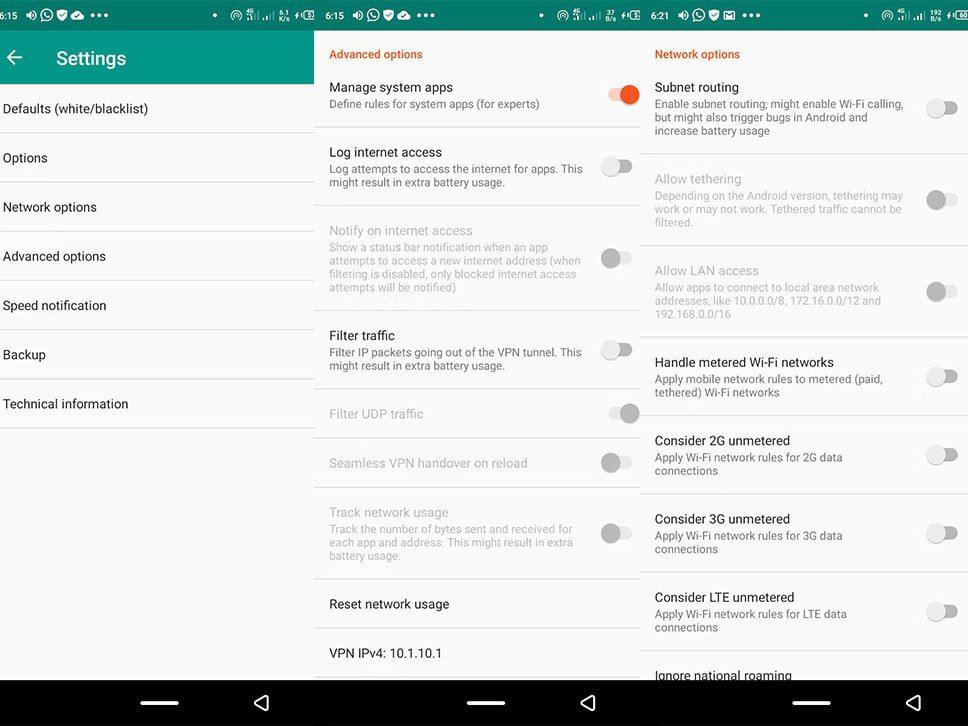 گزینه Manage system apps در تنظیمات پیشرفته NetGuard