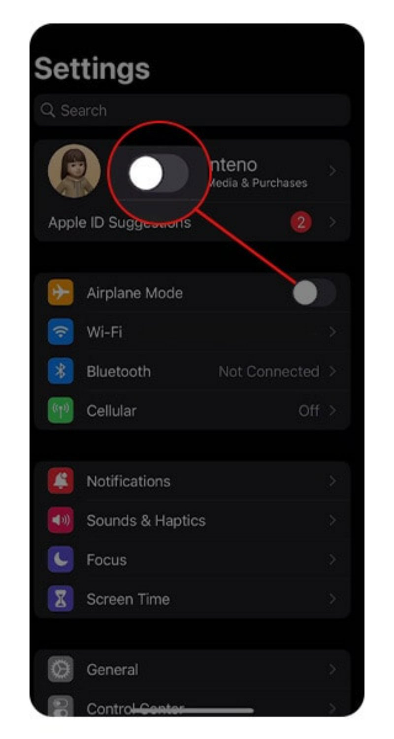 روشن کردن گزینه Airplane Mode در تنظیمات آیفون