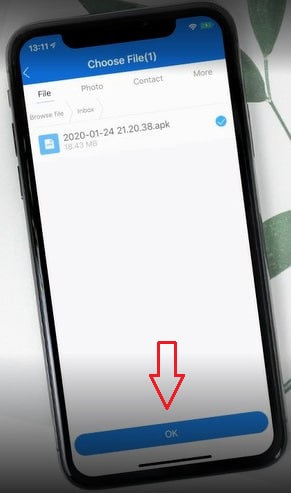 انتخاب فایل و زدن OK در شریت آیفون