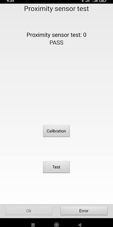 صفحه Proximity sensor test با گزینه Calibration در منوی CIT شیائومی