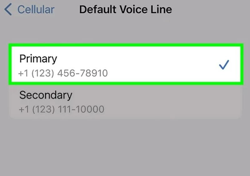 تنظیم Default Voice Line در مسیر Settings به Cellular