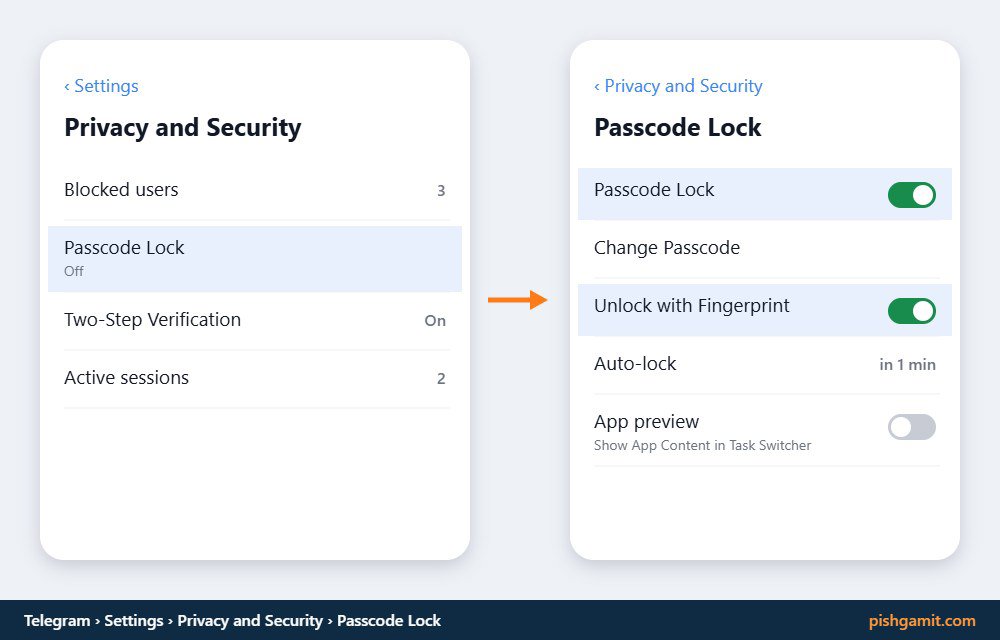 مراحل ورود به منوی Passcode Lock و فعال‌سازی قفل در تلگرام اندروید