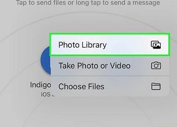 انتخاب Photo Library در منوی ارسال فایل Snapdrop