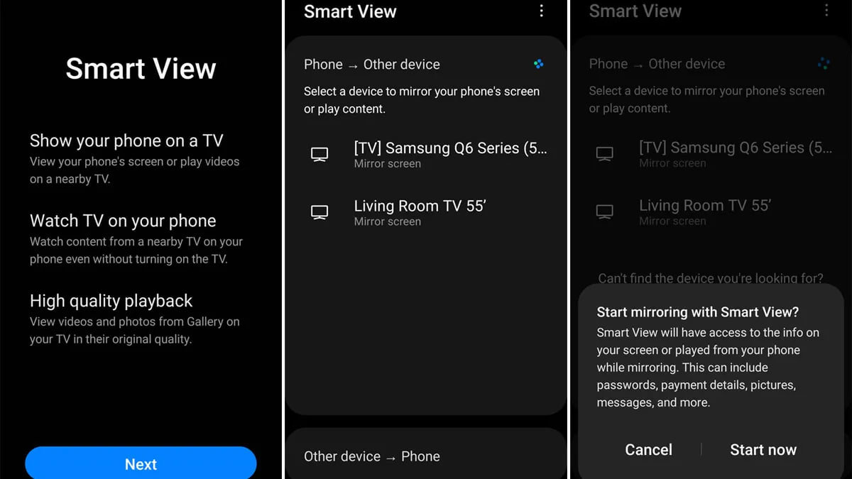 اتصال گوشی سامسونگ به تلویزیون با قابلیت Smart View و فهرست دستگاهها
