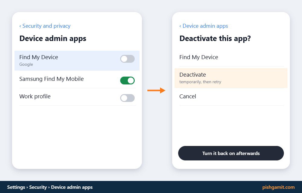 غیرفعالسازی موقت برنامه سرپرست دستگاه برای باز شدن قفل دکمه Clear Data