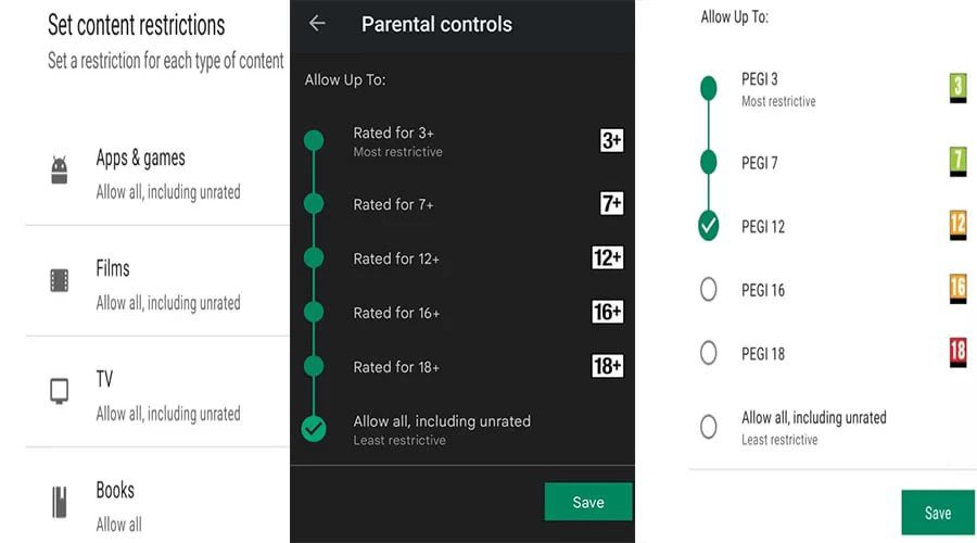 تعیین رده سنی مجاز برای برنامهها و فیلمها در کنترل والدین Google Play