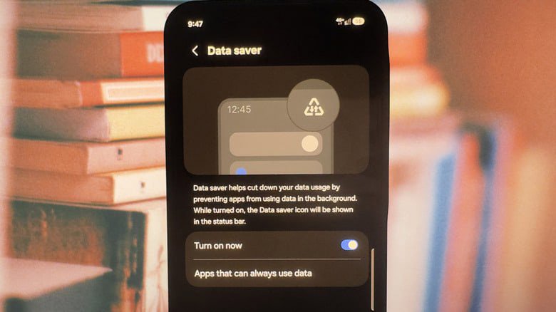 صفحه Data saver و گزینه Turn on now