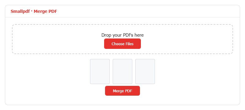 ادغام آنلاین فایلهای PDF صفحه Merge PDF در Smallpdf با کادر بارگذاری و دکمه Merge PDF