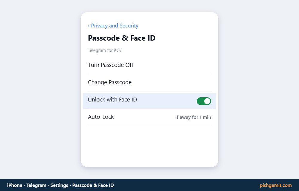 فعال کردن قفل تلگرام با Face ID در سیستم‌عامل iOS آیفون