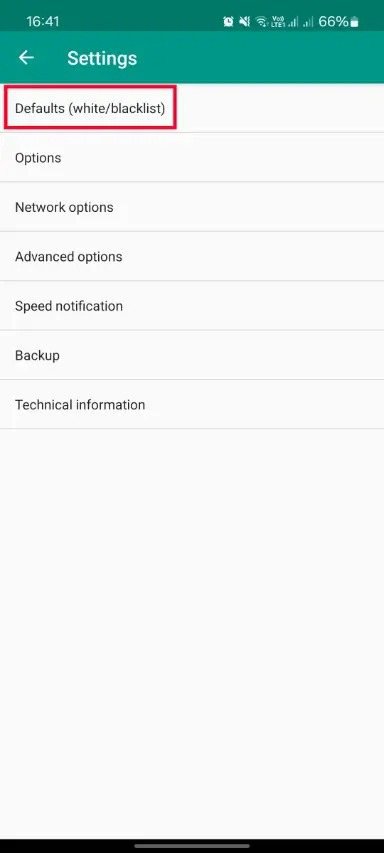 بخش Defaults یا همان whitelist و blacklist در تنظیمات NetGuard بخش Defaults یا همان whitelist و blacklist در تنظیمات NetGuard