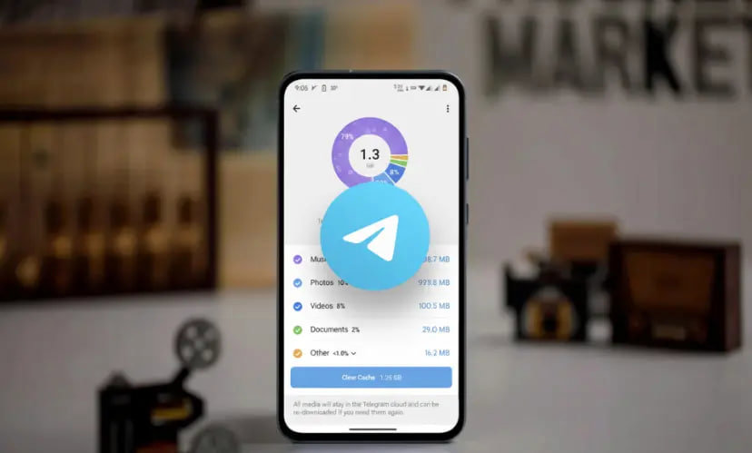بخش مدیریت حافظه (Storage Usage) تلگرام روی گوشی