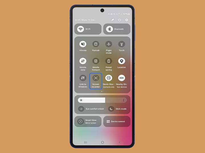 دکمه Screen recorder در پنل سریع گوشی سامسونگ