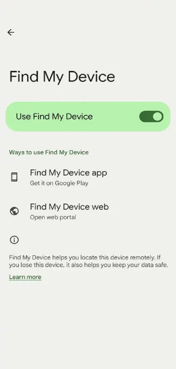 صفحه Find My Device با کلید Use Find My Device در حالت روشن
