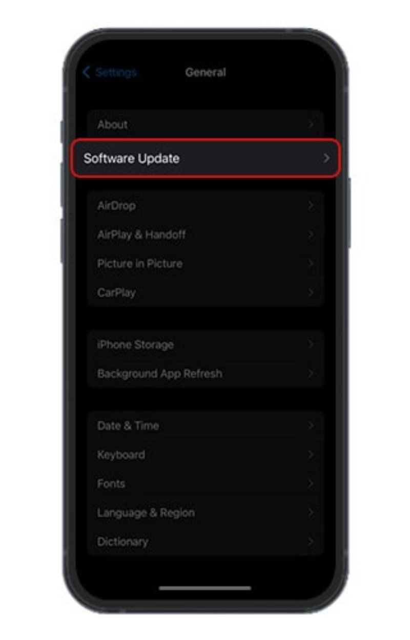 انتخاب Software Update و گزینه Download and Install برای به&zwnj;روزرسانی iOS