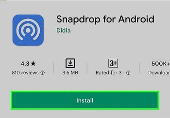صفحه نصب اپلیکیشن Snapdrop for Android در گوگل پلی