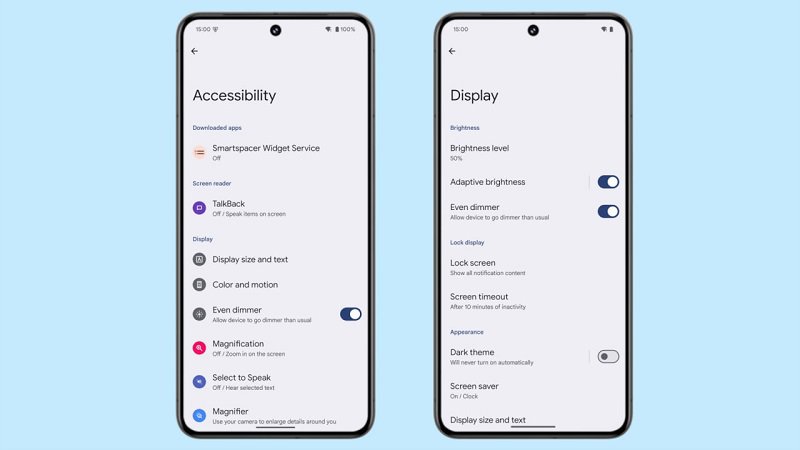 بخش Accessibility و Display در تنظیمات اندروید ۱۶
