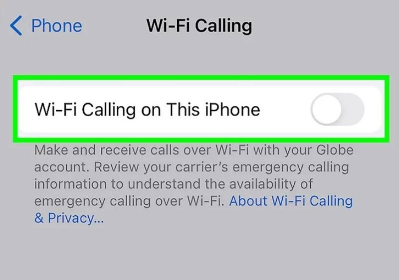 خاموش کردن گزینه Wi-Fi Calling در بخش Calls تنظیمات Phone