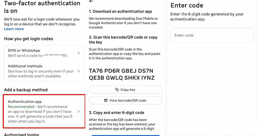 اسکن کد QR و وارد کردن کد ششرقمی اپلیکیشن احراز هویت در اینستاگرام