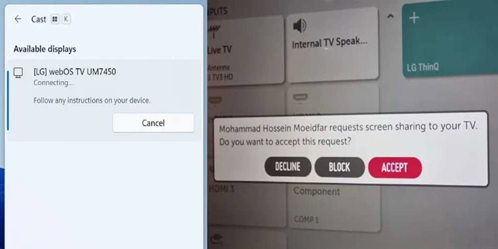 اتصال بیسیم لپتاپ ویندوزی به تلویزیون از طریق منوی Connect اتصال بیسیم لپتاپ ویندوزی به تلویزیون از طریق منوی Connect